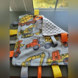 Handmade Boys Minky Taggy Blanket - Construction Trucks